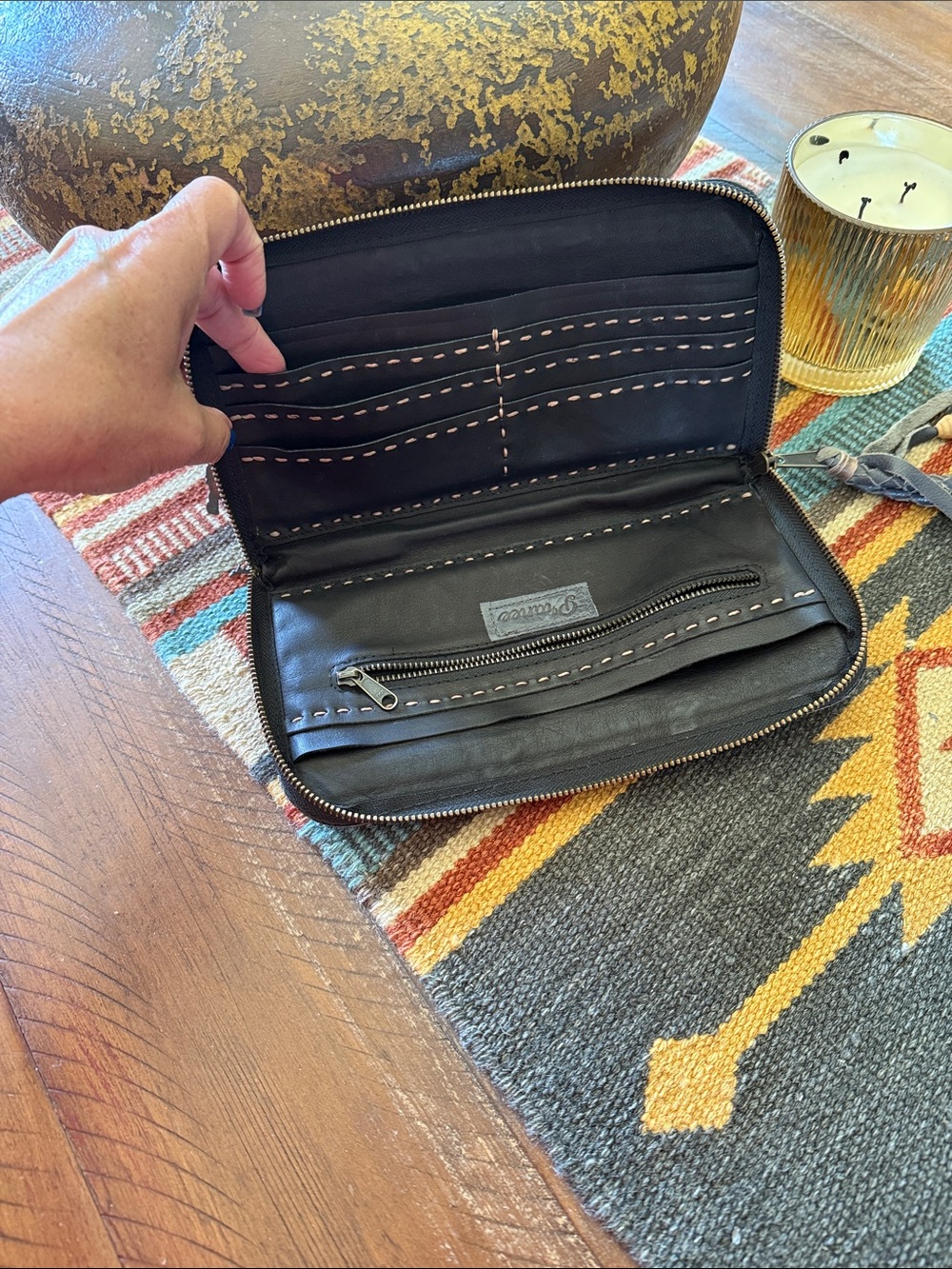 Grey Leather Zip Wallet with Tassel - Picture 6 of 6